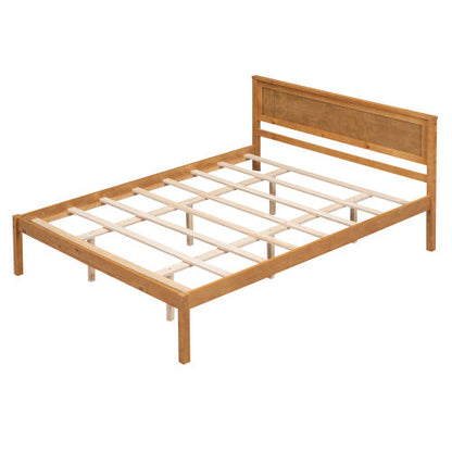 Platform Bed Frame With Headboard, Wood Slat Support, No Box Spring Needed, Queen, Oak