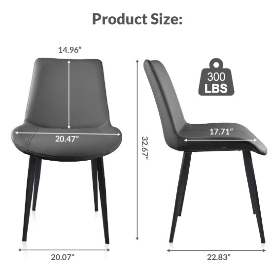 Grey PU Leather Dining Chair With Metal Legs, Modern Upholstered Chair Set Of 2 For Kitchen, Restaurant