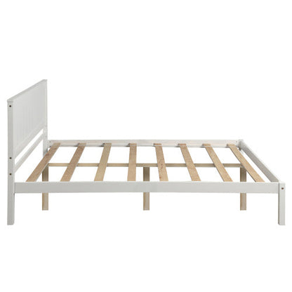 Platform Bed Frame With Headboard , Wood Slat Support , No Box Spring Needed ,Full,White