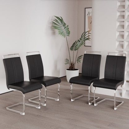 Modern Dining Chairs,PU Faux Leather High Back Upholstered Side Chair With C-shaped Tube Plating Metal Legs For Dining Room Kitchen Vanity Patio Club Guest Office Chair Set Of 4
