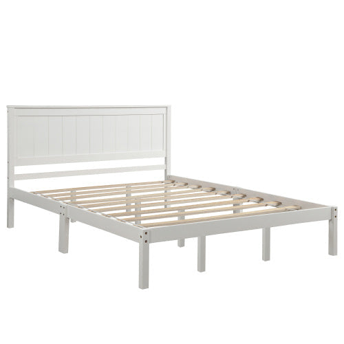 Platform Bed Frame With Headboard, Wood Slat Support, No Box Spring Needed, Queen, White