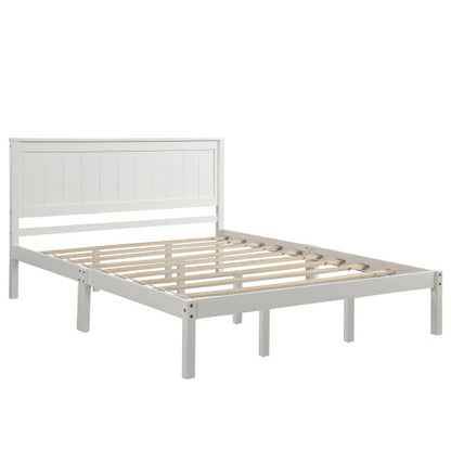 Platform Bed Frame With Headboard, Wood Slat Support, No Box Spring Needed, Queen, White