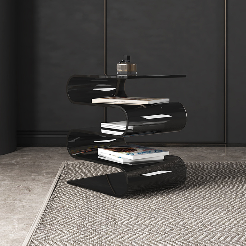 Transparent Minimalist Side Table with Magazine Rack