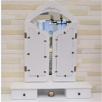 Vanity Table with Wooden Stool, 3 Mirrors, 5 Drawers