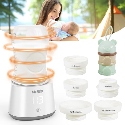 Bottle Warmer Portable Baby Bottle Warmer for Travel with 5 Adapters & Formula Dispenser Rechargeable Bottle Warmer Cordless for Breastmilk Formula with Smart Temperature Control Leak-Proof