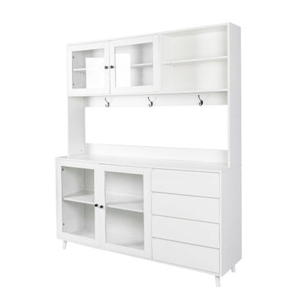 63W Large Kitchen Hutch Cabinet, Freestanding Pantry Cabinets Storage Kitchen Cupboard With 4 Doors, 4 Drawers & Microwave Shelf, White