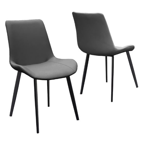 Grey PU Leather Dining Chair With Metal Legs, Modern Upholstered Chair Set Of 2 For Kitchen, Restaurant