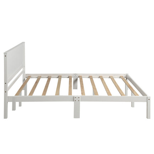 Platform Bed Frame With Headboard, Wood Slat Support, No Box Spring Needed, Queen, White
