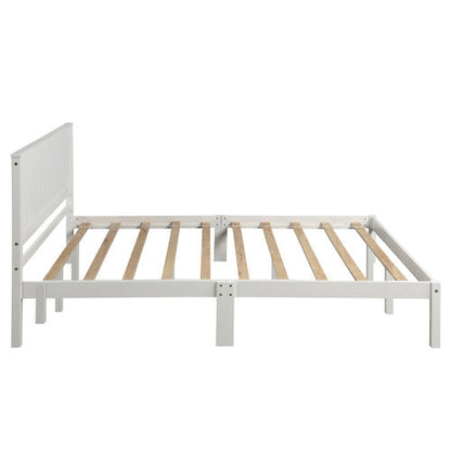 Platform Bed Frame With Headboard, Wood Slat Support, No Box Spring Needed, Queen, White