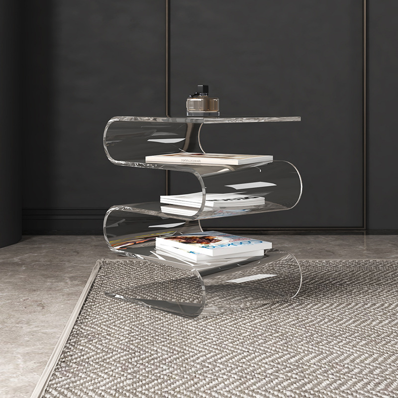 Transparent Minimalist Side Table with Magazine Rack