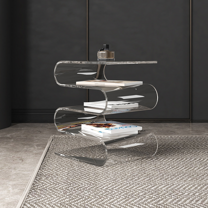 Transparent Minimalist Side Table with Magazine Rack