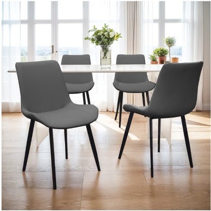 Grey PU Leather Dining Chair With Metal Legs, Modern Upholstered Chair Set Of 2 For Kitchen, Restaurant