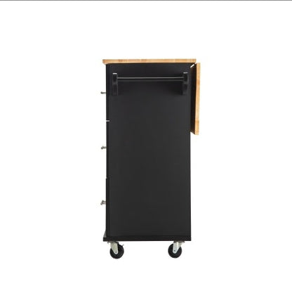 Kitchen Island And Kitchen Trolley, Mobile Kite Island, With Extendable Rubberwood Tabletop, Adjustable Cabinet Shelves