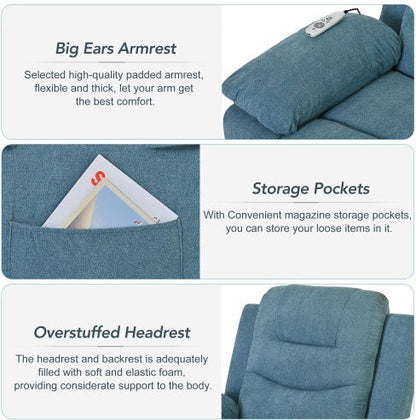 Massage Recliner,Power Lift Chair For Elderly With Adjustable Massage And Heating Function,Recliner Chair With Infinite Position And Side Pocket For Living Room ,Blue