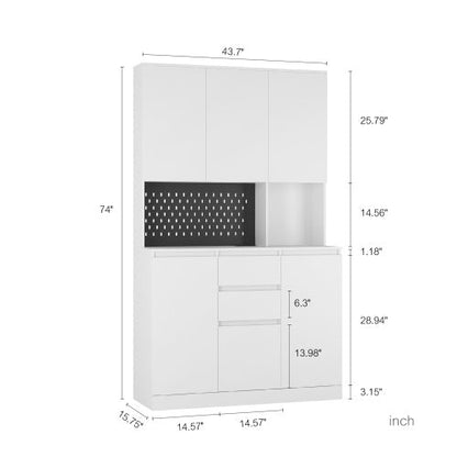 74 Inch Kitchen Storage Cabinet With Charging Station, Freestanding Buffet Cabinet With Drawer Sideboard, Modern Kitchen Storage Cabinet With Microwave Rack, Suitable For Kitchen, Living Room, Dining