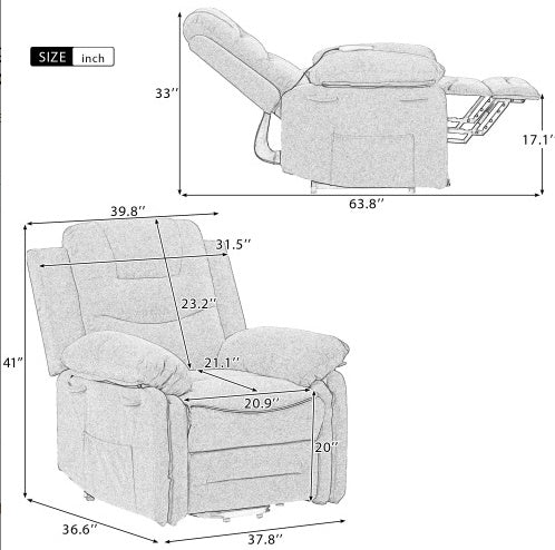 Massage Recliner,Power Lift Chair For Elderly With Adjustable Massage And Heating Function,Recliner Chair With Infinite Position And Side Pocket For Living Room ,Blue