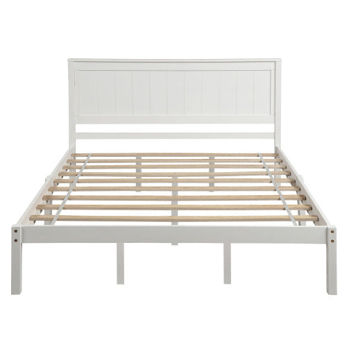 Platform Bed Frame With Headboard, Wood Slat Support, No Box Spring Needed, Queen, White