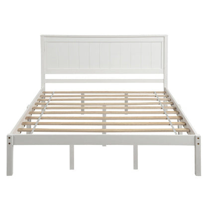 Platform Bed Frame With Headboard, Wood Slat Support, No Box Spring Needed, Queen, White