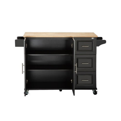 Kitchen Island And Kitchen Trolley, Mobile Kite Island, With Extendable Rubberwood Tabletop, Adjustable Cabinet Shelves