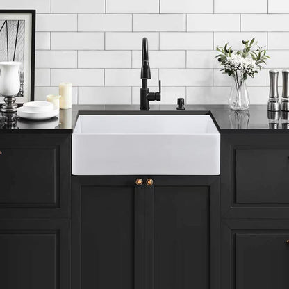 Single Basin Ceramic Farmhouse Kitchen Sink With Basket Strainer
