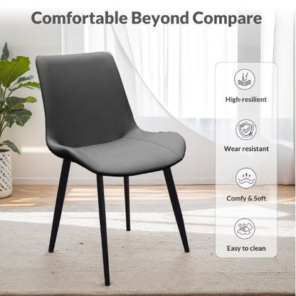 Grey PU Leather Dining Chair With Metal Legs, Modern Upholstered Chair Set Of 2 For Kitchen, Restaurant