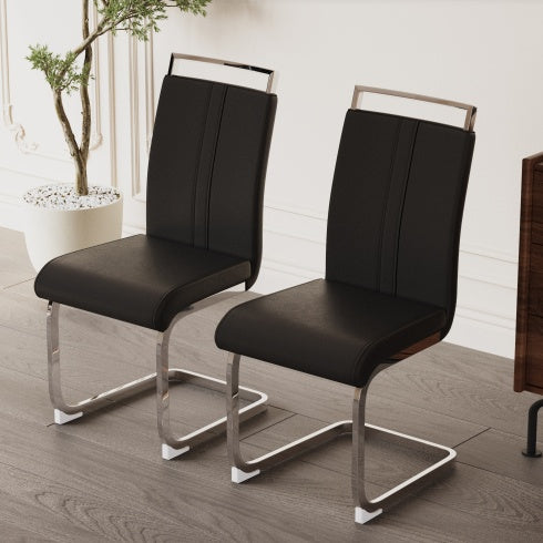 Modern Dining Chairs,PU Faux Leather High Back Upholstered Side Chair With C-shaped Tube Plating Metal Legs For Dining Room Kitchen Vanity Patio Club Guest Office Chair Set Of 4