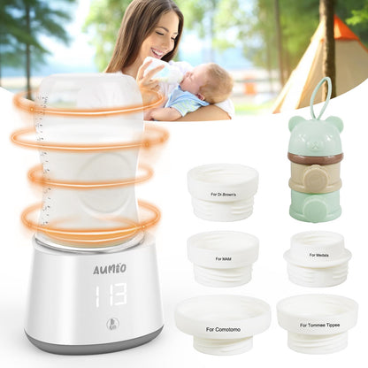 Bottle Warmer Portable Baby Bottle Warmer for Travel with 5 Adapters & Formula Dispenser Rechargeable Bottle Warmer Cordless for Breastmilk Formula with Smart Temperature Control Leak-Proof
