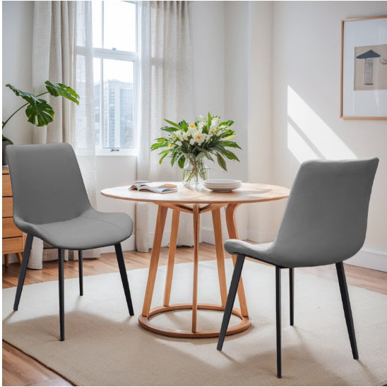 Grey PU Leather Dining Chair With Metal Legs, Modern Upholstered Chair Set Of 2 For Kitchen, Restaurant