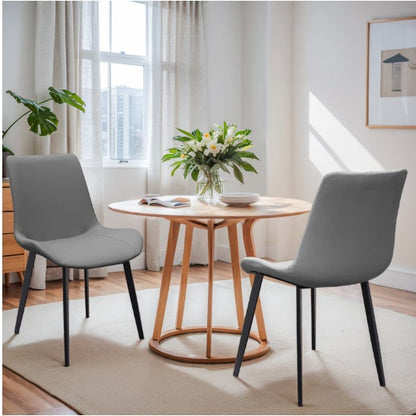 Grey PU Leather Dining Chair With Metal Legs, Modern Upholstered Chair Set Of 2 For Kitchen, Restaurant