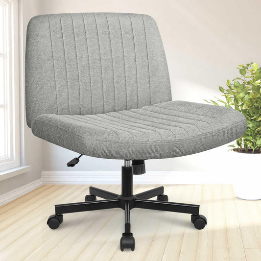 NEO CHAIR Criss Cross Chair Armless Legged Office Desk Chair with Wheels Swivel Modern Ergonomic Vanity Fabric Adjustable Wide Comfy Computer Task Chairs for Home Office (Grey)