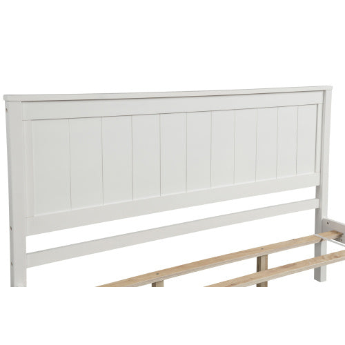 Platform Bed Frame With Headboard, Wood Slat Support, No Box Spring Needed, Queen, White