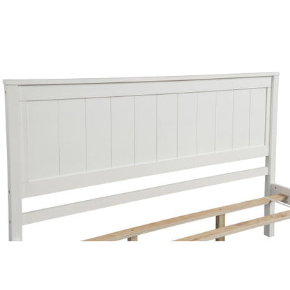 Platform Bed Frame With Headboard, Wood Slat Support, No Box Spring Needed, Queen, White