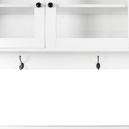 63W Large Kitchen Hutch Cabinet, Freestanding Pantry Cabinets Storage Kitchen Cupboard With 4 Doors, 4 Drawers & Microwave Shelf, White