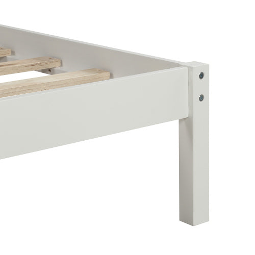 Platform Bed Frame With Headboard, Wood Slat Support, No Box Spring Needed, Queen, White