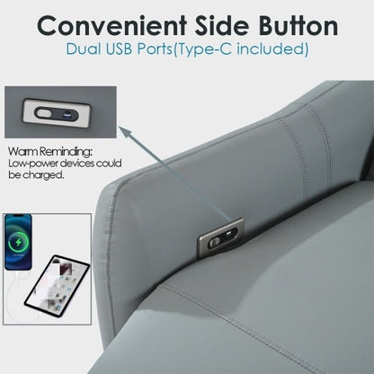 Wall-mounted Recliner, PU Leather Small Space Recliner With USB Port