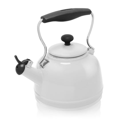 Chantal Tea Kettle 1.7 QT Vintage Series Premium Enamel on Carbon Steel Whistling Even Heating & Quick Boil (White)