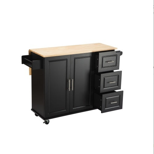 Kitchen Island And Kitchen Trolley, Mobile Kite Island, With Extendable Rubberwood Tabletop, Adjustable Cabinet Shelves