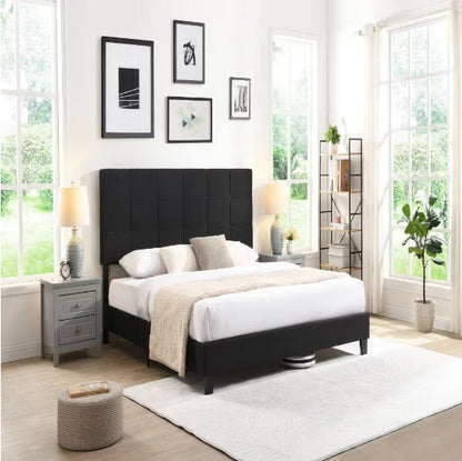 Upholstered Platform Bed Frame With Linen Headboard