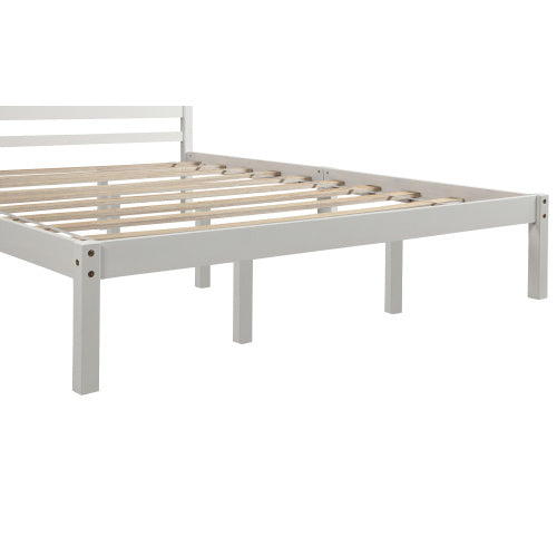 Platform Bed Frame With Headboard, Wood Slat Support, No Box Spring Needed, Queen, White