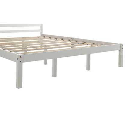 Platform Bed Frame With Headboard, Wood Slat Support, No Box Spring Needed, Queen, White