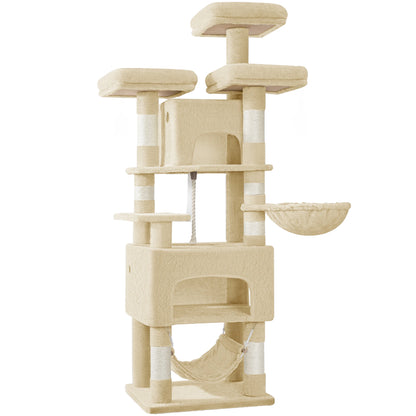 Cat tree,  XL, 3 platforms, 2 caves, 7 scratching posts, hammock, plush balls, scratching post for multi-cat households