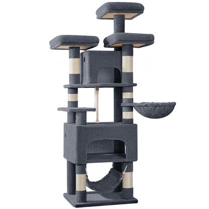 Cat tree,  XL, 3 platforms, 2 caves, 7 scratching posts, hammock, plush balls, scratching post for multi-cat households