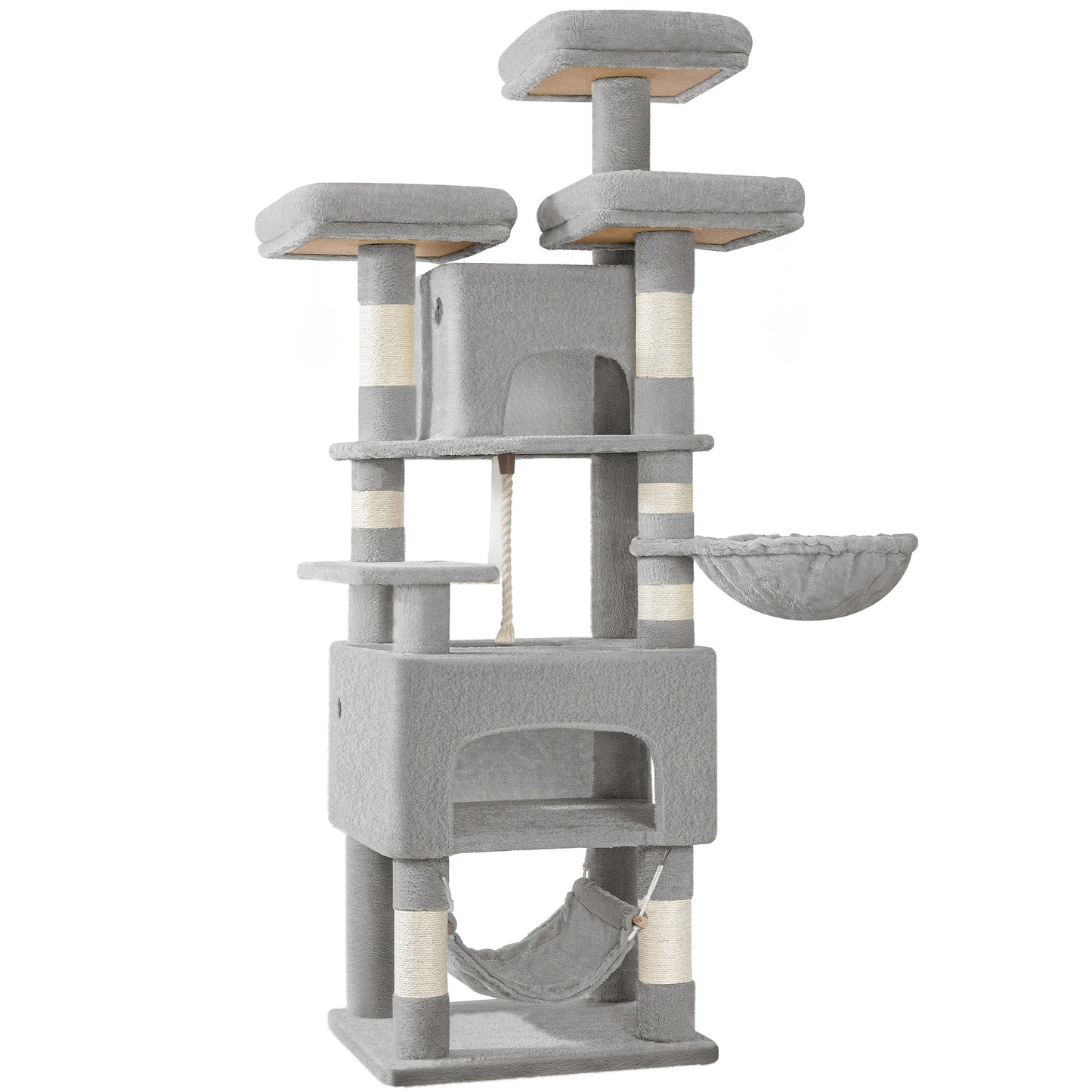 Cat tree,  XL, 3 platforms, 2 caves, 7 scratching posts, hammock, plush balls, scratching post for multi-cat households