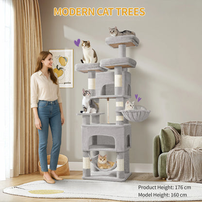 Cat tree,  XL, 3 platforms, 2 caves, 7 scratching posts, hammock, plush balls, scratching post for multi-cat households