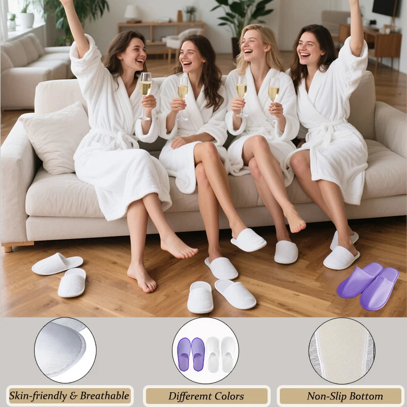 20-120Pairs Disposable Slippers for Guests Non-Slip Hotel Spa Slippers Unisex Brushed Plush Slides for Travel Households Shoes