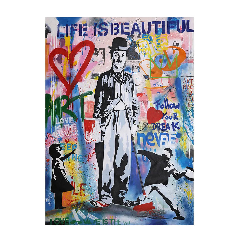 Large Wall Art Street Graffiti Joker Posters Canvas Pop Art Inspiring Quote Love All We Need Pictures for Living Room Home Decor