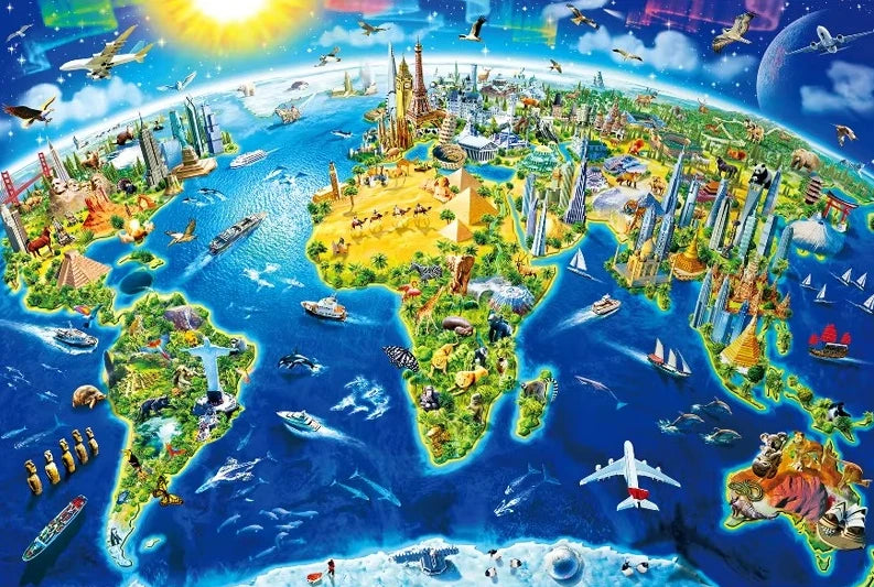 World Landmarks Maps 500/1000/1200/2000 PCS Jigsaw Puzzles Family Activity Games for Gameroom Bedroom Gifts Home Decor