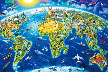 World Landmarks Maps 500/1000/1200/2000 PCS Jigsaw Puzzles Family Activity Games for Gameroom Bedroom Gifts Home Decor