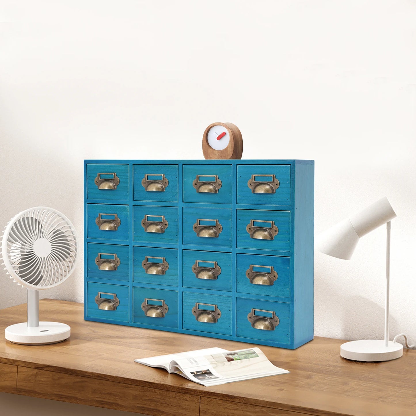 16 Drawer Cabinet, Wooden Medicine Cabinet with Handle, Desktop Drawer Organizer for Households, Offices, Small Workshops