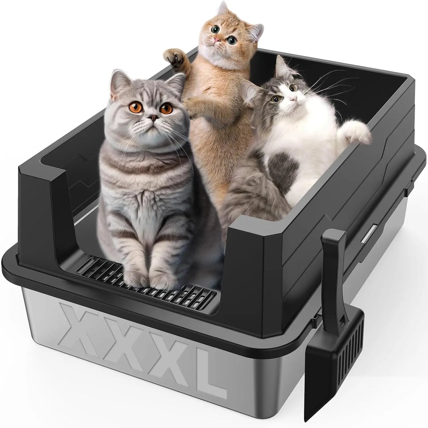 XXXL Stainless Steel Litter Box,Extra Large 28" L x 20" W Metal Litter Box for Big Cats & Multiple Cats with High Sided
